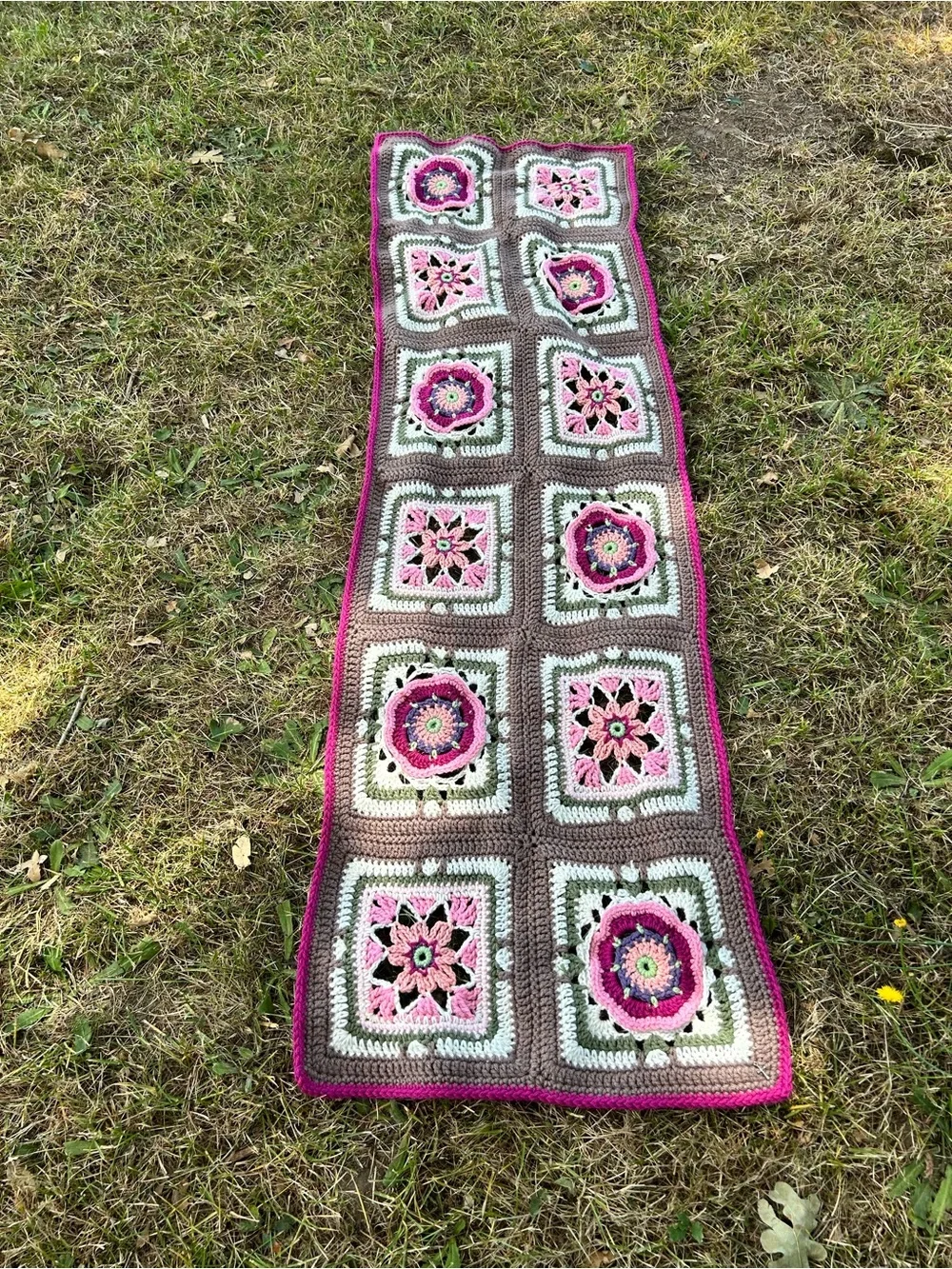 Handmade Crochet Square runner or dresser scarf